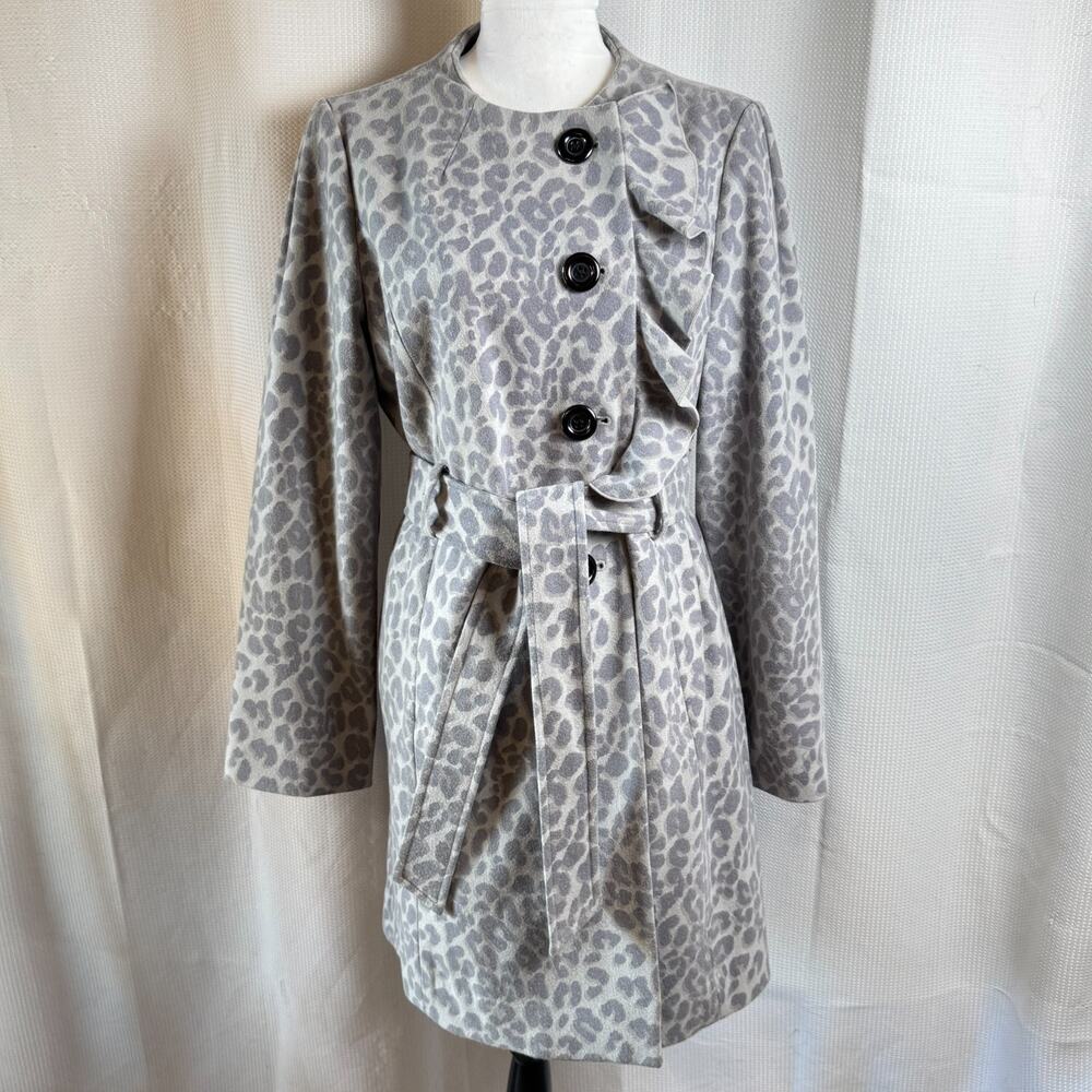 Chadwicks Coat Animal Leopard Print Gray Wool Ruffle Lined Womens Size 12 Jacket